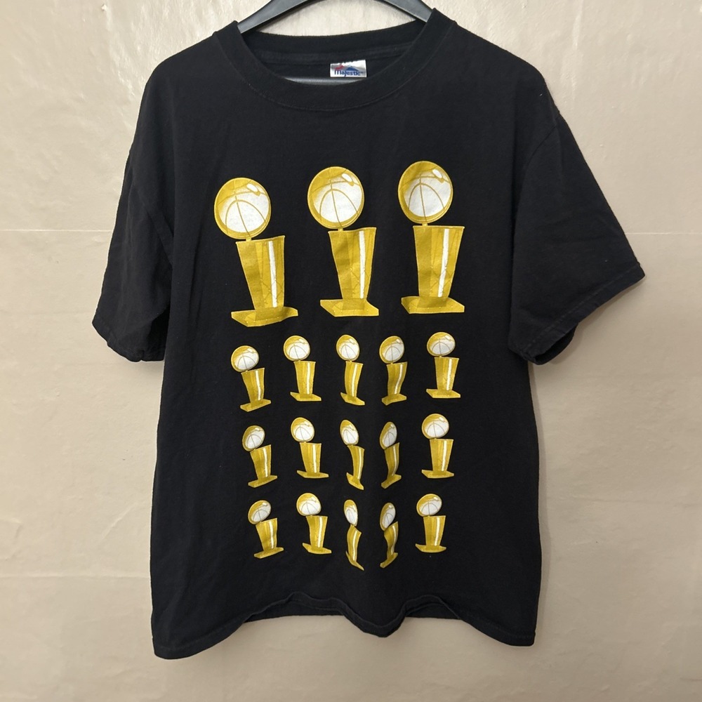 majestic‎ Large Black T Shirt Basketball Trophies Top